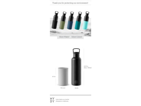【美國HYDY】時尚保溫水瓶-黑瓶+海軍藍矽膠套 590ML