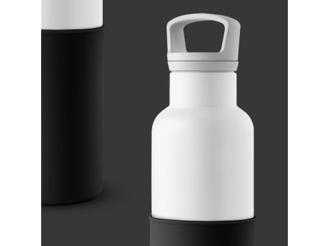 【美國HYDY】時尚保溫水瓶-白瓶+午夜黑矽膠套 590ML