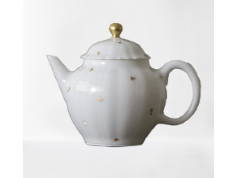 [千紅一品茶]景嵐金絲甜白釉泡茶器撒金花瓣茶壺 宮廷風泡茶壺茶具