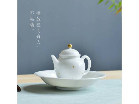 [千紅一品茶]景嵐金絲甜白釉泡茶器撒金水平茶壺 宮廷風泡茶壺茶具