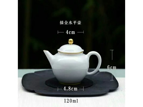 [千紅一品茶]景嵐金絲甜白釉泡茶器撒金水平茶壺 宮廷風泡茶壺茶具