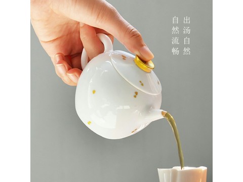 [千紅一品茶]景嵐金絲甜白釉泡茶器撒金巨輪珠茶壺 宮廷風泡茶壺茶具