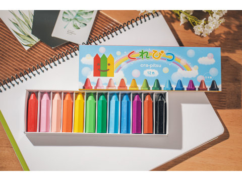 【蜂巢蠟筆_12色 紙盒款 無刻字版(日本製)】日本多間幼兒園指定使用的兒童無毒蠟筆