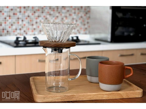 玻璃系列 玻璃柚木底座濾杯手沖咖啡壺組（2-4人份）